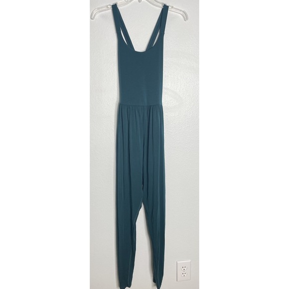 Imbodhi Jumpsuit Cross Back Harem Lounge Yoga Stretch Romper Teal Blue Medium - Picture 2 of 5
